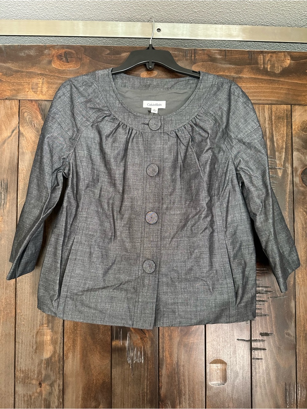 Calvin Klein Gray Round-Neck Button Jacket